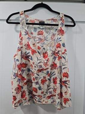 Floral Scoop Neck Camisole in Cream and Red - Casual Layering Top